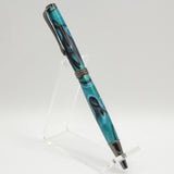 A-IG Slimline Aqua, Black and White Acrylic Twist Pen With Gun Metal Trim