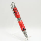DRG-G Dragon Red and Black Acrylic Twist Pen With Antique Pewter Trim