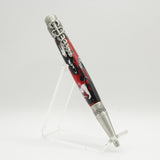 MD-AC Medical Black, Red and White Acrylic Twist Pen With Antique Pewter Trim