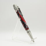MD-AC Medical Black, Red and White Acrylic Twist Pen With Antique Pewter Trim