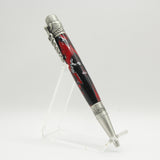 MD-AC Medical Black, Red and White Acrylic Twist Pen With Antique Pewter Trim