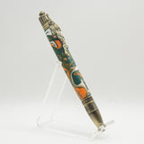 FB-CC Football Green and Orange Acrylic Twist Pen With Antique Brass Trim