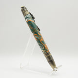 FB-CC Football Green and Orange Acrylic Twist Pen With Antique Brass Trim