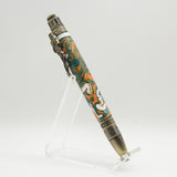 FB-CC Football Green and Orange Acrylic Twist Pen With Antique Brass Trim