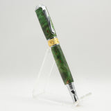BNF-I Broadwell Nouveau Fountain Pen Green Maple Burl With Chrome and 22kt Gold Plate Trim