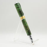 BNF-I Broadwell Nouveau Fountain Pen Green Maple Burl With Chrome and 22kt Gold Plate Trim