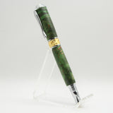 BNF-I Broadwell Nouveau Fountain Pen Green Maple Burl With Chrome and 22kt Gold Plate Trim