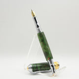 BNF-I Broadwell Nouveau Fountain Pen Green Maple Burl With Chrome and 22kt Gold Plate Trim