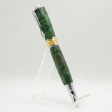 BNR-A Broadwell Nouveau Rollerball Green Maple Burl With Chrome and Gold Trim