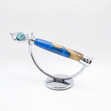 RS-FF Razor Handle Blue Hybrid Acrylic With Stainless Steel Head & Stand