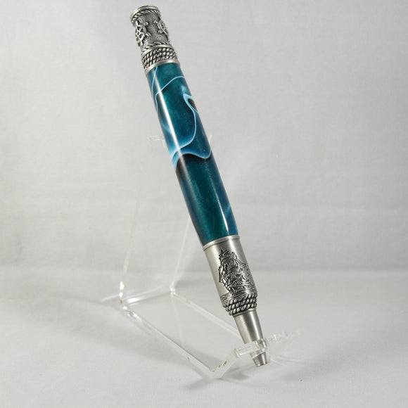 NT-B Nautical Blue & White Acrylic Twist Pen With Antique Petwer Trim