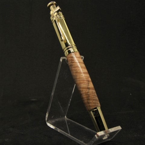 PCL-E Pistol Click Pen Curly Maple With Gold Trim