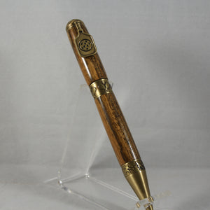 PKB-B Pickleball Bocote Twist Pen With Antique Brass Trim