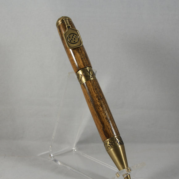 PKB-B Pickleball Bocote Twist Pen With Antique Brass Trim