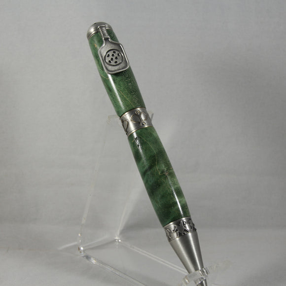 PKB-C Pickleball Green Box Elder Twist Pen With Antique Pewter Trim