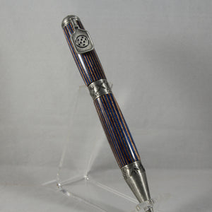 PKB-D Pickleball Blue and Brown Laminate Twist Pen With Antique Pewter Trim