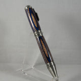 PKB-D Pickleball Blue and Brown Laminate Twist Pen With Antique Pewter Trim