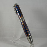 PKB-D Pickleball Blue and Brown Laminate Twist Pen With Antique Pewter Trim