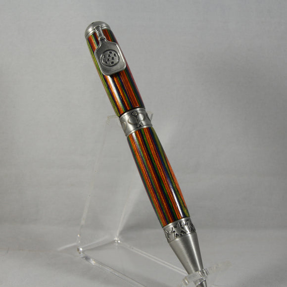 PKB-E Pickleball Multi Colored Laminate Twist Pen With Antique Pewter Trim
