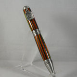 PKB-E Pickleball Multi Colored Laminate Twist Pen With Antique Pewter Trim