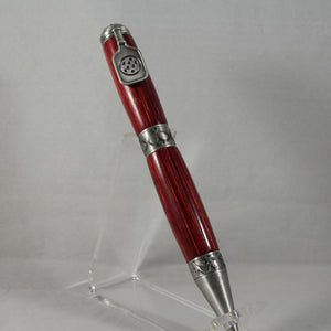 PKB-F Pickleball Red Laminate Twist Pen With Antique Pewter Trim