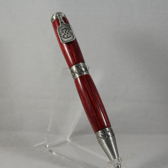PKB-F Pickleball Red Laminate Twist Pen With Antique Pewter Trim