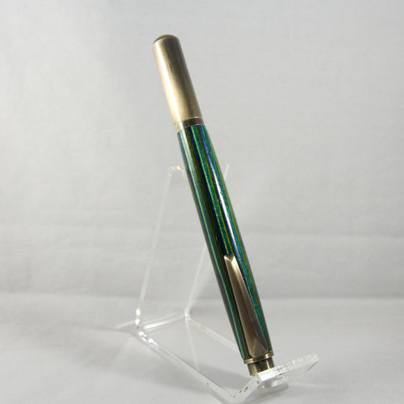 RR-ACB Rollester Green Laminate Rollerball with Antique Brass Trim