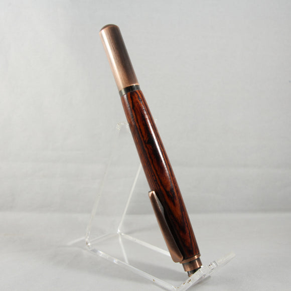 RR-ACD Rollester Rust and Black Laminate Rollerball with Antique Rose Gold Trim