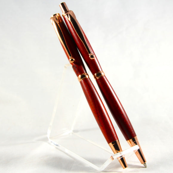 SS-AF Slimline Padauk With Rose Gold Trim Pen and Pencil Set - Case Included