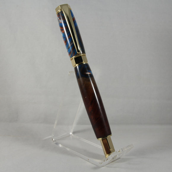 VSR-A Vertex Supreme Rollerball Blue Hybrid Acrylic With Gold Trim