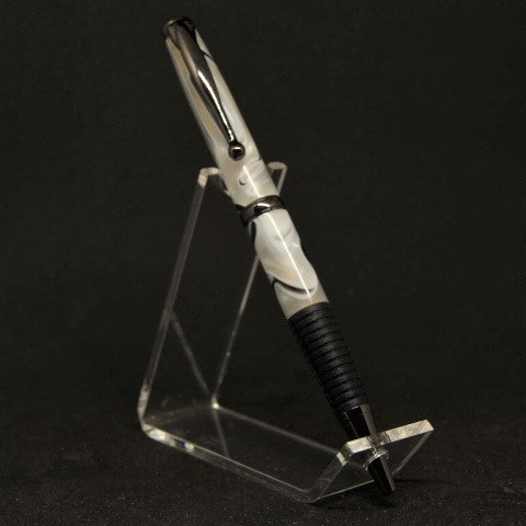 A-GH Comfort Twist White and Black Acrylic Pen With Gun Metal Trim