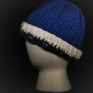 BURSA073 - Large Crocheted Hat Royal Blue/Gray/White