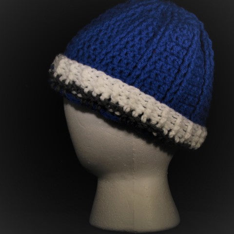 BURSA073 - Large Crocheted Hat Royal Blue/Gray/White