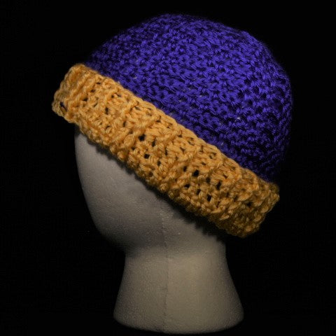BURSA125 - Large Crocheted Hat Purple/Gold