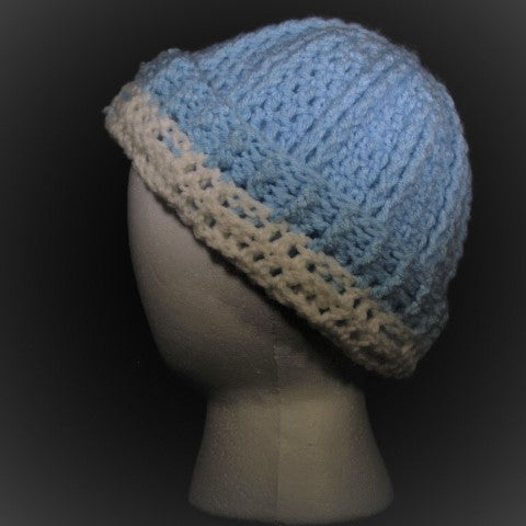 BURSA026 - Adult Large Blue and White Crochet Hat