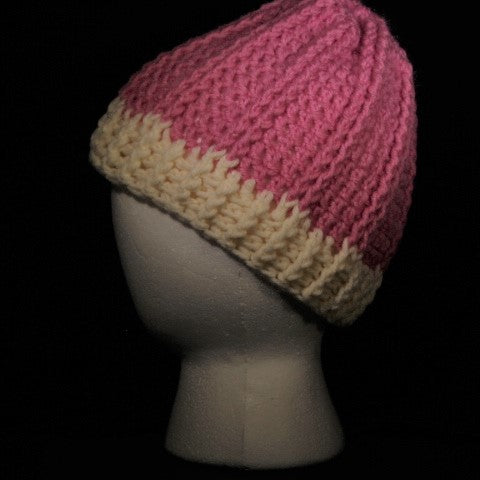 BURSA137 - Medium Crocheted Hat Pink/Off-White