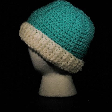 BURSA128 - Large Crocheted Hat Teal/Off-White