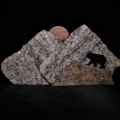 MCNUR099 - Jasper, Rose Quartz moon w/bear - Mountain
